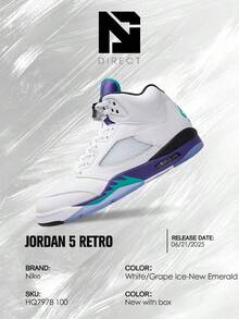Nike Jordan 5 Retro Grape (2025) – Men's/Women's Lifestyle Sneakers – Shoes For Unisex -Vintage-Spring & Summer-Inspired Running Shoes, Shock-Absorbing Comfort, Gym To Streetwear Casual Wear-Easter Gift– HQ7978 100 - White/Grape Ice-New Emerald - 查看 6