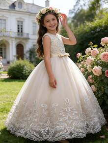 Đầm dài ren màu sâm panh thanh lịch cho bé gái, đầm phù dâu cho đám cưới, tiệc sinh nhật, lễ hội, dạ hội tốt nghiệp, mùa hè, lễ Phục sinh. - Rượu sâm banh - Xem 5