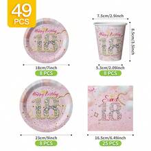 18th Birthday Rose Gold Rhinestone Disposable Plate, Napkin, Cup Set, Serves 8 Guests, Suitable For Birthday, Wedding, Party, Family Picnic - Multicolor - View 7