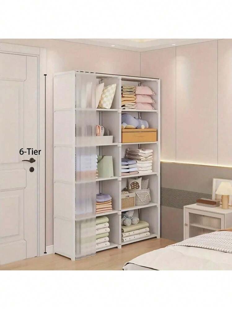 Closet para Ropa Ropero Armable 6Niveles Organizador con cortinas en las Puertas Simple  Muebles - Blanco - Añade 5