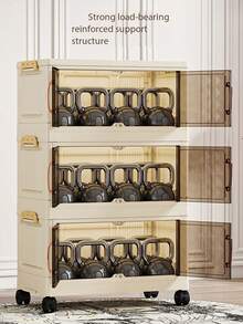 40/50/60cm Wide Foldable Storage Cabinet, 3-5 Tier Double Door Plastic Storage Organizer With Wheels, Toy, Snack, Clothes Storage Rack For Living Room, Home Dust-Proof Shelf, Kitchen Storage Rack, Containers, Oil Bottle, Spice Rack, Refrigerator Organizer, Kitchen Accessories, Draining Rack, Kitchen Cabinet, Home Supplies, Food Container - 彩色 - 查看 6
