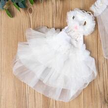 IUdog 狗狗连衣裙、宠物婚纱、春夏季狗狗服装、婚纱、摄影道具服、猫咪连衣裙、宠物服饰 - 白色 - 查看 4