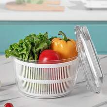 1pc Manual Vegetable Dehydrator, Includes Washing Bowl, Draining Basket & Rotating Handle - Durable ABS Material, No Electricity Needed - Ideal For Quickly Making Salads And Removing Vegetable Moisture, Food Dehydrator, Draining Basket - Multicolor - View 3