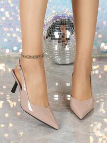 女士粉色高跟鞋，尖头套脚细高跟鞋，正式礼服鞋 - 粉色 - 查看 3