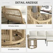 Rattan Garden Furniture Set Including A Sun Lounger, A Coffee Table, A Two-Seater Sofa And Cream-Colored Seat Cushions For Terrace And Balcony. - 白色 - 查看 5