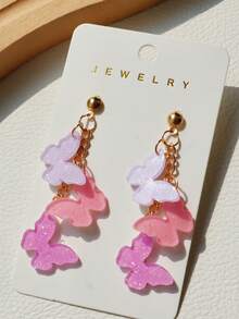 1对可爱闪亮渐变亚克力蝴蝶耳环，带链条，个性化设计，时尚礼物耳环 - 鏈條蝴蝶 - 查看 4