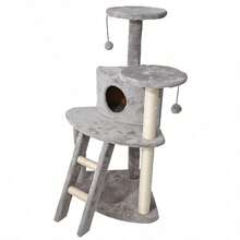 Árbol para Gatos Multifuncional de 102 cm Gris | Torre Rascadora con Plataformas, Casa y Postes de Sisal | Medidas Compactas 47x47 cm - Gris - Ver 6