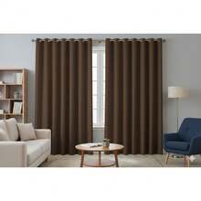 Plain Blackout Curtain, Thick Fabric, For Bedroom, Living Room, Office, And Windows. Blocks Light. - Rỉ Nâu - Xem 2