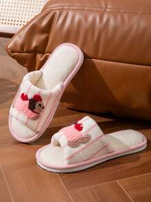 女士时尚条纹小狗露趾拖鞋，轻便男女通用家居拖鞋，适合居家、度假穿着 - 粉色 - 查看 4