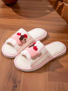 女士时尚条纹小狗露趾拖鞋，轻便男女通用家居拖鞋，适合居家、度假穿着 - 粉色 - 查看 5