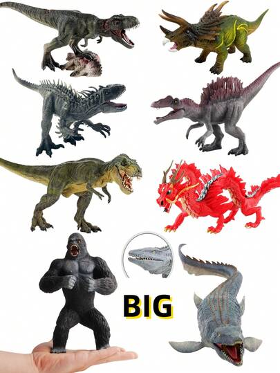 Jurassic Dinosaurs Solid Model Toys, 8-15" Medium & Large Size Hand-Painted Dino Models - Roaring Tyrannosaurus Rex Triceratops I-Rex Skinkosaurus Mosasaurus Heavy Gorilla Trex Loong Mascot - Detailed And Realistic, Movable Jaw
