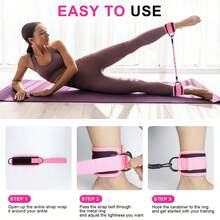 3条脚踝阻力带 + 2条带弹力带的脚踝绑带，腿部和臀部锻炼阻力带，带弹力带的脚踝绑带，适用于室内/室外瑜伽、普拉提、健身房 - 粉色 - 查看 6