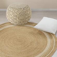 Jute Cotton Area Rug 4ft Round Natural Fiber Handmade Boho Farmhouse Jute Area Rug Soft Braided Rustic Vintage Reversible Rug- Indoor Kitchen Bedroom Living Room Hallways Enterway 4ft Circle - Natural-14 - View 4