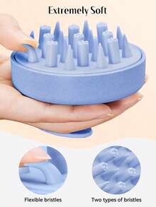 Silicone Shampoo Brush, With Soft Silicone Bristles, Scalp Massager, Ergonomic Non-Slip Handle, Waterproof, Provides Deep Cleaning, Removes Dandruff, Suitable For Dry And Wet Hair, Suitable For Men, Women, And Children, A Shower Hair Care Tool. - Blue - View 3