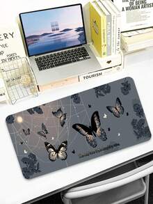 一体式深色蜘蛛网和蝴蝶图案PU皮革鼠标垫，2毫米厚，小型办公桌面垫，适合学生/游戏玩家/笔记本电脑用户，防水防滑，必备办公配件。 - 藍色 - 查看 3