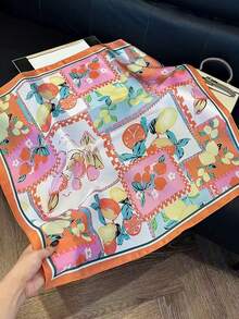 1pc Women Printed Scarf, Fashion Faux Silk Neckerchief Lightweight Elegant Square Scarf For Dress - Multicolor - View 11