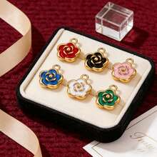 1个5/8/10毫米不锈钢吊坠，金色珐琅玫瑰花，用于珠宝制作DIY耳环、项链、手链，批发 - 彩色 - 查看 1