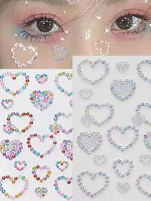 2Sheet Sparking Rhinestone Rhinestones Heart Shape Face Gems Stickers- Y2K Shiny Eyes Face & Body Jewels Sticker For DIY Self-Adhesive Makeup Decoration Crafts, Perfect For Parties & Stage Festivals, Cosplay,Masquerade Decorations - Multicolor - View 1