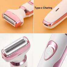 4 In 1 Electric Shaver Kit For Women Pink Painless Face Eyebrow Bikini & Body Hair Remover Rechargeable Grooming Set - Pink - View 9