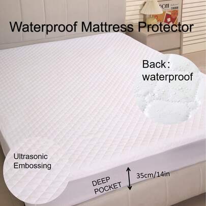 1件装防水防污床垫保护套，超声波绗缝床垫罩，静音，可机洗，带弹性深口袋，适用于标准双人床、大号双人床和特大号双人床，适用于酒店、卧室和宿舍。