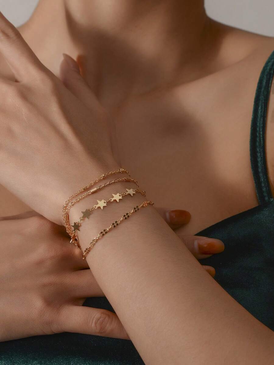 4 قطع/مجموعة سوار سلسلة نجمة مع 13-16 خرزة، كمية عشوائية - الذهبي - مشاهدة 1