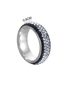 1枚不锈钢全钻情侣戒指，时尚欧美风格珠宝 - 彩色 - 查看 3
