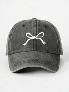 1pc Embroidered Bow Washed Baseball Cap, Breathable Adjustable Outdoor Golf Sun Hat For Women, Fashion Curved Brim Sun Hat For Men, Suitable For All Seasons, Couples Y2K Style - 刺繡 - 查看 11