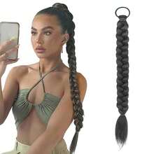 长款马尾辫接发，直发女士24英寸编织直发接发，配有自然柔软的合成发圈，适合日常使用 - 彩色 - 查看 13