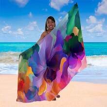 1pc Beach Towel & Skirt In Orange, Purple, Blue, Green, Pink - Vibrant Floral Pattern, Elegant Drape, Swimsuit Coverup, Summer Wardrobe, Poolside Coverup, Vacation Accessory - 彩色 - 查看 5