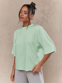 Valentine Outfits For WomenMISSGUIDED Oversized T Shirt Mock Neck Wide Half Sleeve Boxy Fit Casual Office Weekend Fall Winter Fashion Minimalist Vers - 薄荷綠 - 查看 4