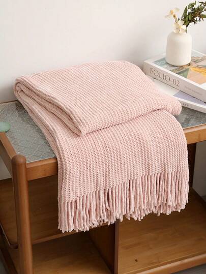 A Diamond-Shaped Pure-Color Knitted Blanket, Featuring A Nordic Style With Rectangular Fringed Edges, Ideal For Office Naps, Bed Covers, Bed End Covers, And Sofa Covers, Suitable For Daily Use
