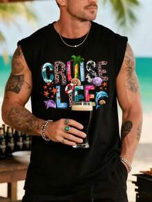 Áo tank top nam in khẩu hiệu du lịch biển, phong cách thường ngày thoải mái và thời trang. - màu đen - Xem 4