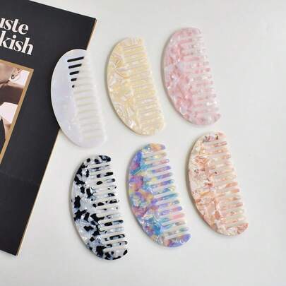 Simple Marble Texture Cellulose Acetate Comb, High-End Leopard Print Comb, Anti-Static, Wide Tooth Comb, Gentle Hair Texture, Exfoliating Comb, Hair Styling Tools, Hair Accessories