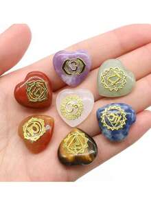 每套7件——心形圆形饰品，代表七个脉轮。理想的情人节礼物，适合瑜伽和冥想，由水晶和宝石制成。 - 彩色 - 查看 4