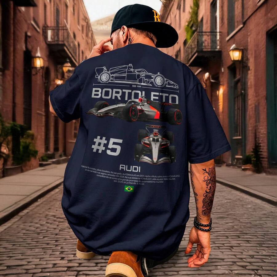 Men's T-Shirt Featuring  Gabriel Bortoleto And An Audi Driver Design. - Azul Marino - Ver 1