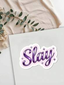 1pc "Slay With Fun" Bold Purple Text Design Sticker, Suitable For Laptop, Water Bottle, Notebook And Helmet - Multicolor - View 7