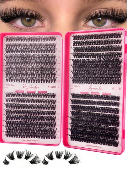 640pcs D-Curl Fluffy False Eyelash Clusters, 10D-100D Cluster Lashes, 0.07mm D-Curl 10-16mm Mixed Natural Eyelash Extension, Super Thick Growth Cluster Lashes, Curled Individual Lashes, Slim Long Lashes, Cartoon-Like Growth Lashes, Suitable For Beginners Home Use, 640pcs Super Thick False Eyelashes, 640pcs Large Capacity