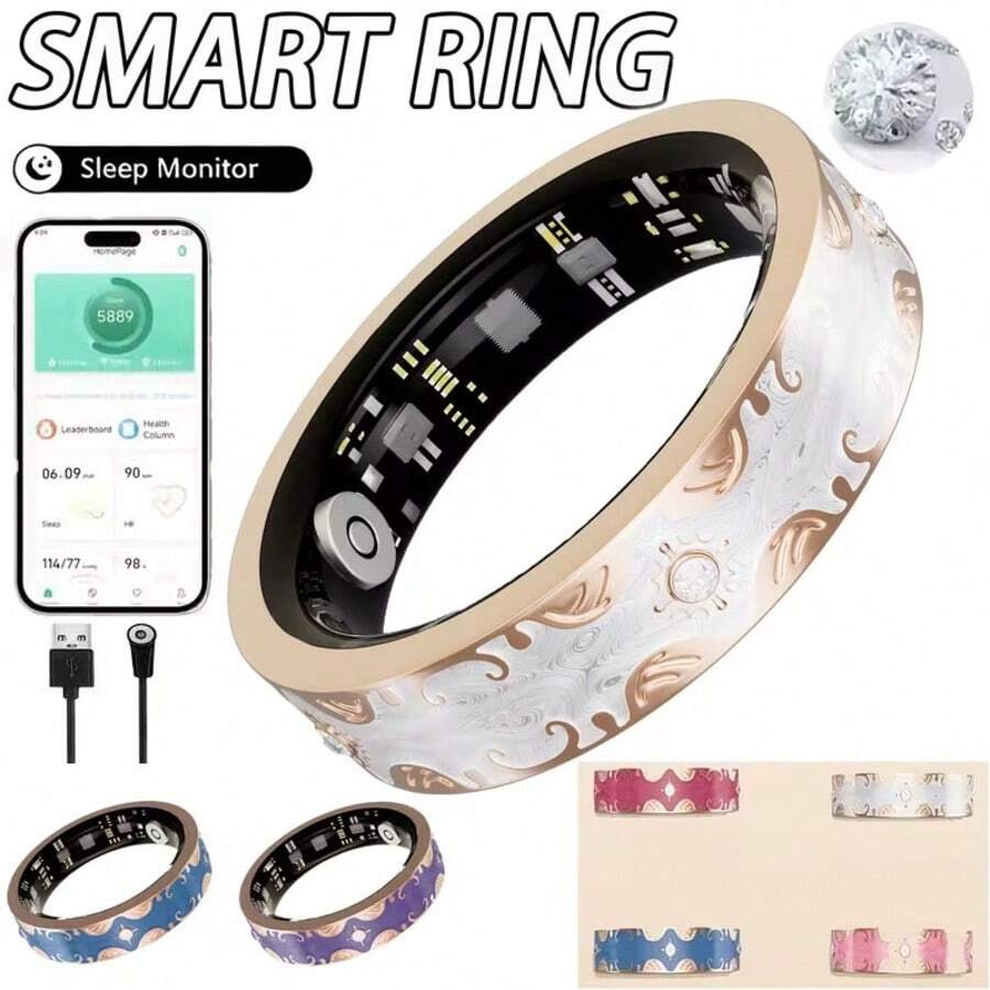 Women's Smart Ring - IP68 Smart Ring, Activity And Fitness Tracker, Monitor, Menstrual Cycle Tracker, Pedometer And Calorie Ring, Compatible With IOS And Android, No Subscription Fee, Valentine's Day Gift For Wife/Girlfriend - 7# - View 1