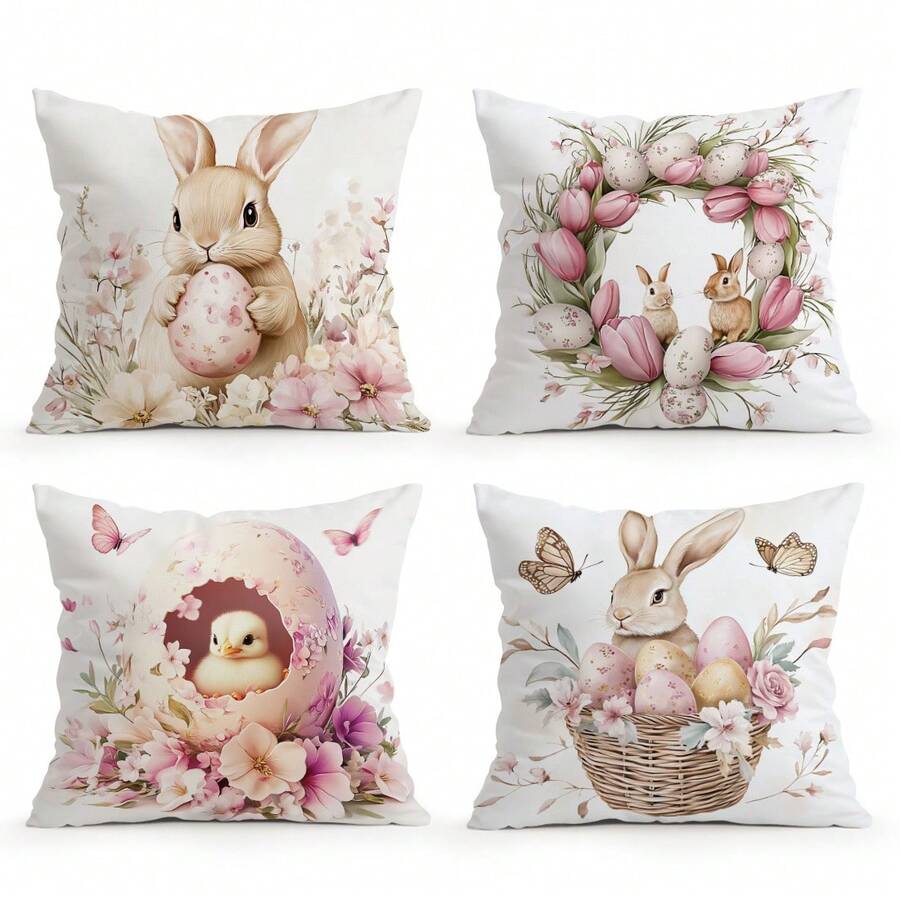 4件套复活节装饰枕套，单面印花枕套，适用于客厅、卧室家居装饰，四季皆宜 - 不含枕芯 - 多色08 - 查看 1