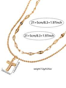 2pcs Rantai Bibir Elegan Tembaga Faith, Set Gelang Kaki Salib Zirkonia Tembaga untuk Wanita, Musim Panas Pantai - Yellow Gold - View 5