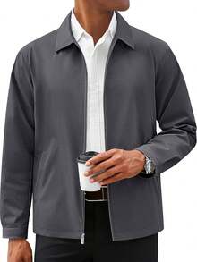 Runcati Mens Full Zip Lightweight Windbreaker Business Casual Fall Golf Coat Jacket With Pockets - Dark Grey - View 3