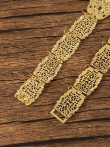 1pc Middle Eastern Style Long Dress Waist Belt, Square Hollow Carved Gold-Plated Adjustable Length, Arabic Bride Wedding Kaftan Waistband - One Size - View 2