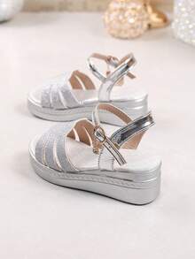 1 Pair Summer High Heel Sandals, Fashionable Soft Bottom Outdoor Peep Toe Non-Slip Strap Thick Bottom Sandals, Suitable For Parties And Outdoor Wear - Silver - View 6