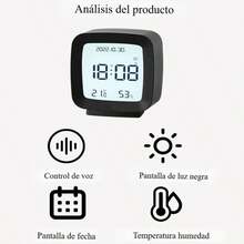 Minimalist, Portable, Small, Multifunctional Desk Clock With Night Light And Temperature And Humidity Meter - Black 1pc - View 6