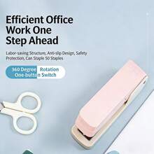1 Set de clips de papel y grapadora en colores pastel. Grapadora giratoria para una operación conveniente y rápida. Adecuado para uso en la oficina o la escuela. - A-1 - Ver 5