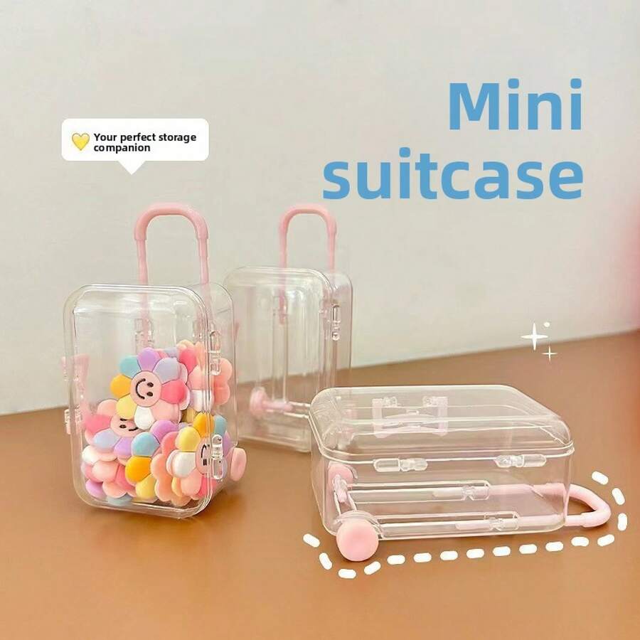 Luggage-Shaped Storage Box, Movable Suitcase Jewelry Organizer, Minimalist Desktop Storage Small Accessories - 大迷你拉桿箱[黑色底殼]袋裝 - 查看 1