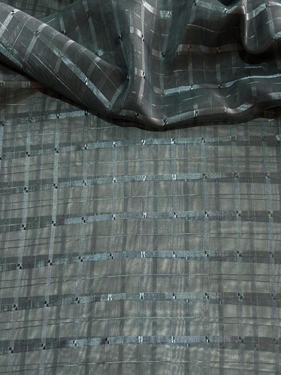 Voile Fabric Checkered Curtain | Checkered Voile - Curtains, General Decorations - Gray 06 - View 1