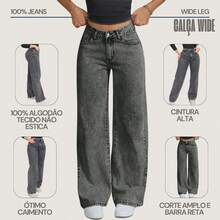 Set Of 3 Women's Wide Leg Jeans, Graphite Gray, High Waist, Casual, Elegant, Boho Style, With Pockets, Button And Zipper, All Seasons - 石墨色 - 淺藍色 - 深藍色 - 查看 4