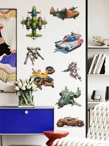2张机械航空主题儿童房墙贴，飞机和坦克图案 - 69247-機甲威龍 - 查看 7