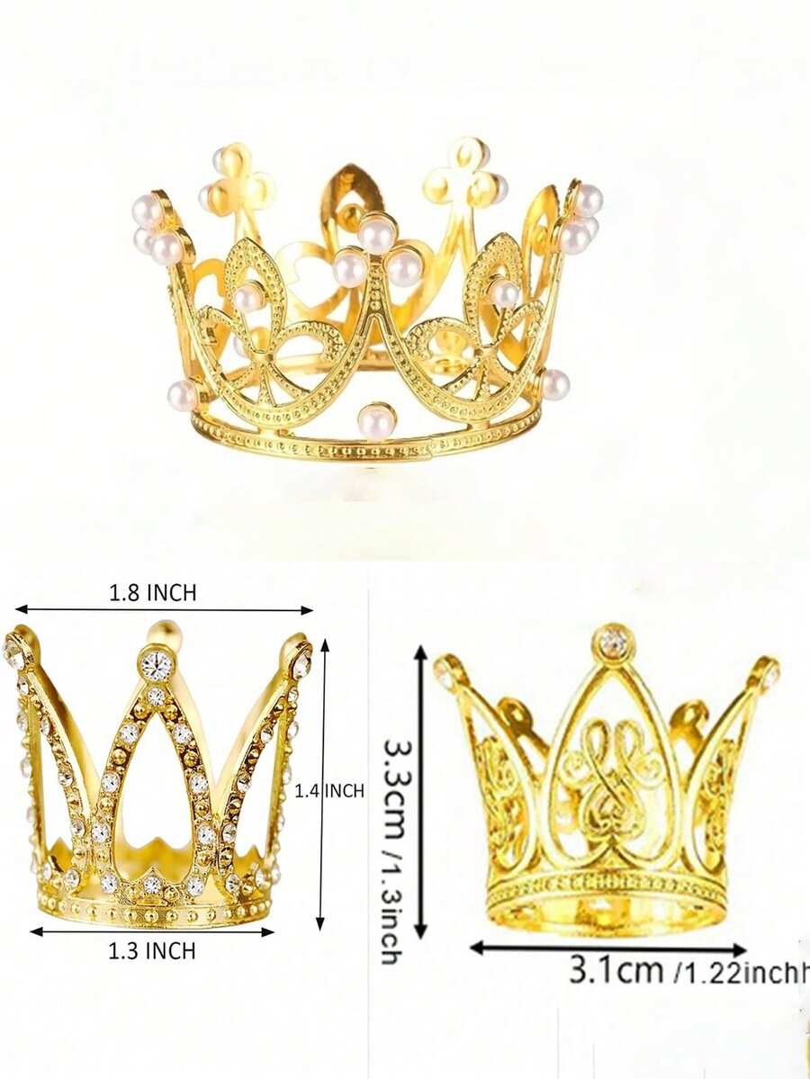 1 pièce Couronne dorée pour gâteau, 3 options de couleur, coiffe vintage pour décoration de gâteau, couronne complète à 3 couleurs, décoration de gâteau avec couronne, cadeau d'anniversaire, convient pour photos de gâteau de reine/princesse, fournitures de fête, utilisable pour mariage, anniversaire, cadeau, événements de mode, usage polyvalent - Doré - Voir 1